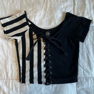 B&W Striped Lace Up Crop Top
